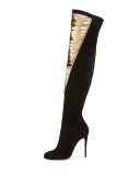 Siegfridalta Strappy 100mm Red Sole Over-the-Knee Boot, Black/Mekong