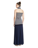 Pleated Front-Slit Maxi Skirt, Maritime