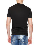 Zipper-Detail Crewneck Short-Sleeve Tee, Black