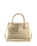 Daisy Small Crocodile Bag, Soft Gold Mirror