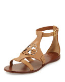 Zoey Leather Logo Flat Sandal, Sand