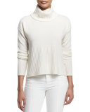 Cashmere Ribbed-Trim Turtleneck Sweater, Soft White