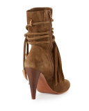 Bird Suede Fringe Bootie, Russet