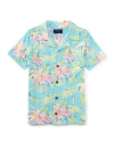 Printed Slub Jersey Polo Shirt, Faded Palm, Size 5-7