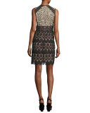 Sleeveless Leopard & Lace Sheath Dress