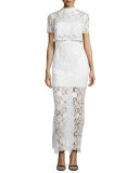 Marcela Guipure Lace Short-Sleeve Bridal Gown, White