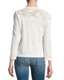 Arella Lace Jersey Long-Sleeve Top, White