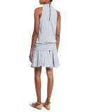 Striped Drop-Waist Sleeveless Dress, White/Blue