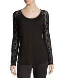 Arizona Lace-Sleeve Lounge Top, Black