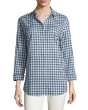 Sabira Long-Sleeve Gingham Blouse, Luna Multi
