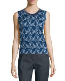Floral Lace-Print Wool/Silk Tank, Midnight