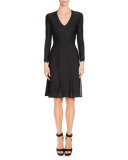 Bracelet-Sleeve Pleat-Illusion Dress, Black/Multi