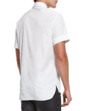 Contrast-Outline Short-Sleeve Sport Shirt, White/Black