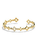 Venetian Quatrefoil Single-Row Cuff Bracelet with Diamonds in Gold