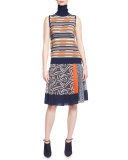 Cici Mixed-Print Pleated Skirt