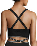 Ribbed Cross-Back Sports Bra, Black