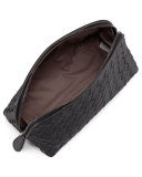 Woven Leather Medium Cosmetic Case, Black