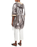 Leather 3/4-Sleeve Anorak Jacket, Gray