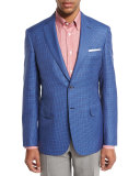 Check Two-Button Sport Coat, Light Blue/Red