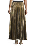 Dallin Metallic Plissé Maxi Skirt, Black/Gold