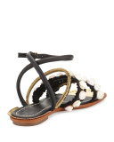 Sinclair Seashell Ankle-Wrap Sandal, Black