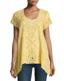 Wicktoria Georgette Eyelet Top, Soft Citron