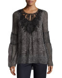 Kirk Lace-Yoke Silk Blouse, Black