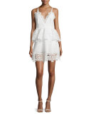 Sleeveless Lace-Trim Peplum Dress, White