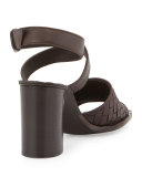 Intrecciato Metallic Ankle-Wrap Sandal, Espresso
