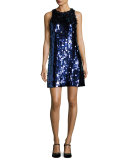 allover paillette sleeveless shift dress, black/blue
