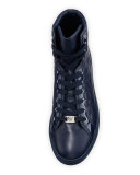 Greca-Embossed High-Top Sneaker, Navy