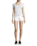 Vincent Zip-Pocket Denim Shorts, Pure/White