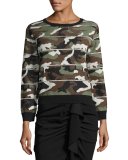 Alpha Striped Metallic Camo Jacquard Sweater, Green