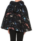 Hooded Confetti Boucle Cape, Black