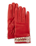 Leather Rockstud Gloves, Red