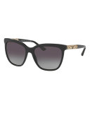 Square Metal-Temple Sunglasses, Black