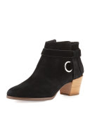 Selena Suede Ankle-Strap Bootie, Black