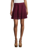Inaja Laser-Cut Suede A-Line Skirt, Merlot