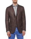 Check Cashmere Three-Button Sport Coat, Brown/Blue