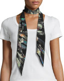 Feathers II Super Skinny Silk Scarf, Black