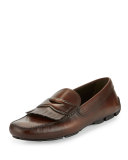 Varnished Leather Kiltie Driver W/Fringe, Brown