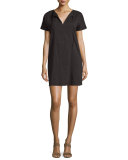 Alisia Crunch-Wash Shift Dress, Black