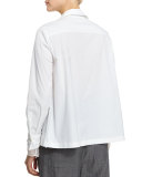 Long-Sleeve Button-Front Blouse, White