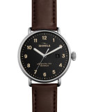 43mm Canfield Leather Strap Watch, Red