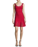 Grommet Scoop-Neck Ruffled Dress, Lipstick Red