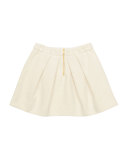 Pleated Felted Herringbone Skirt, White, Size 3-8