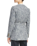 Collarless Tweed Wrap Jacket, New Navy