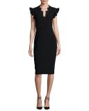 Lace-Trim Crepe Sheath Dress, Black