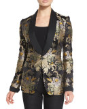 Baroque-Print Brocade Jacket, Black/Gold