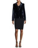 Velvet One-Button Ottoman Jacket, Navy